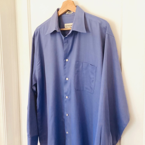 Pronto Uomo 80’s 2ply Cotton Men's 16 32/33 Blue Herringbone Shirt Non-iron Flaw - Picture 2 of 11